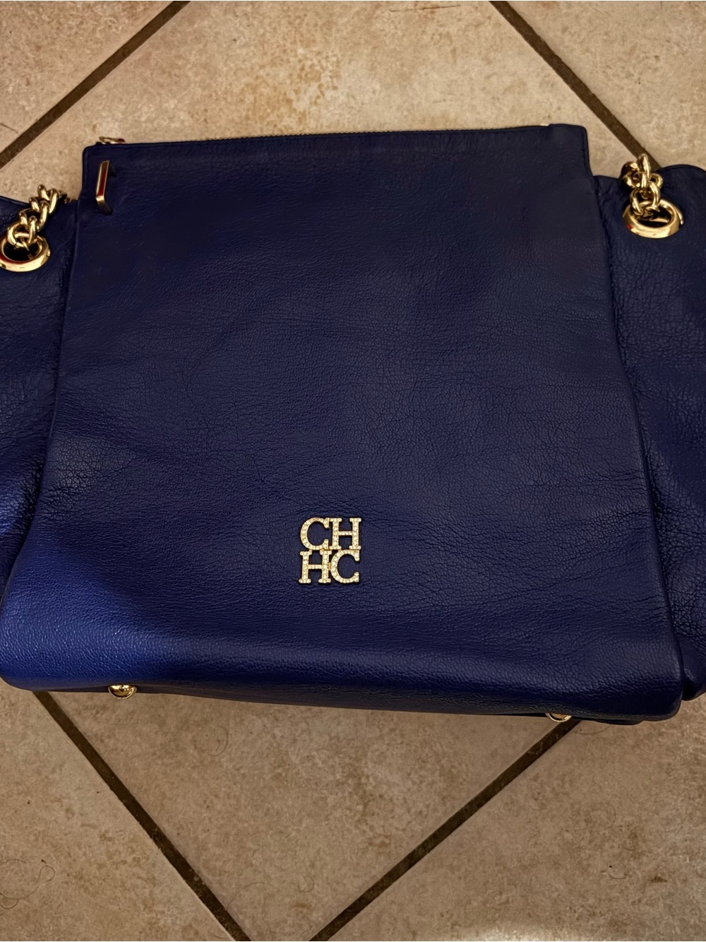 Carolina Herrera Royal Blue Leather Shoulder Bag with Gold Hardware